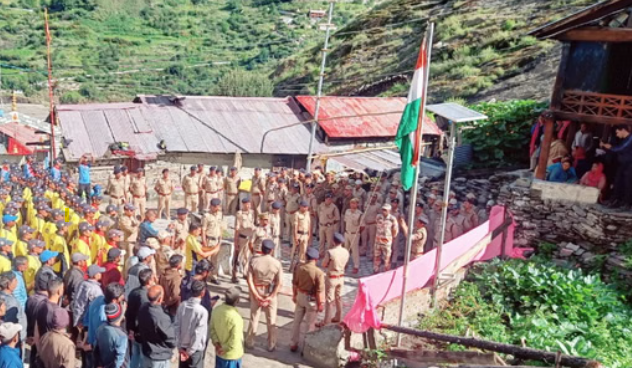 Dharali Overcomes Disaster with Spirit of Patriotism, Flag Hoisted at Sameshwar Devta Temple
